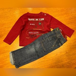 Trois moutons | 2 piece set (long sleeve tee + jeans pants) 100% cotton